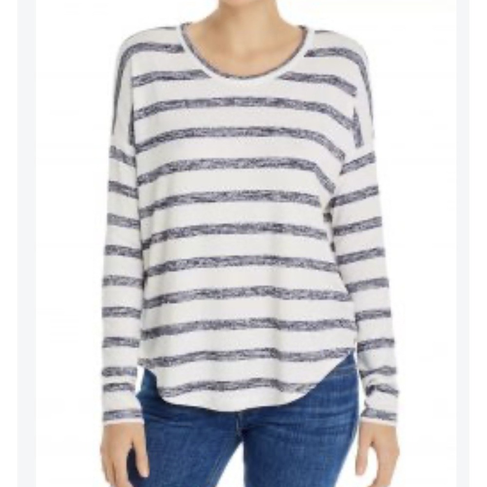 Rag & Bone Knit White Striped Long Sleeve Tee Top Womens XS Oversized Cozy
